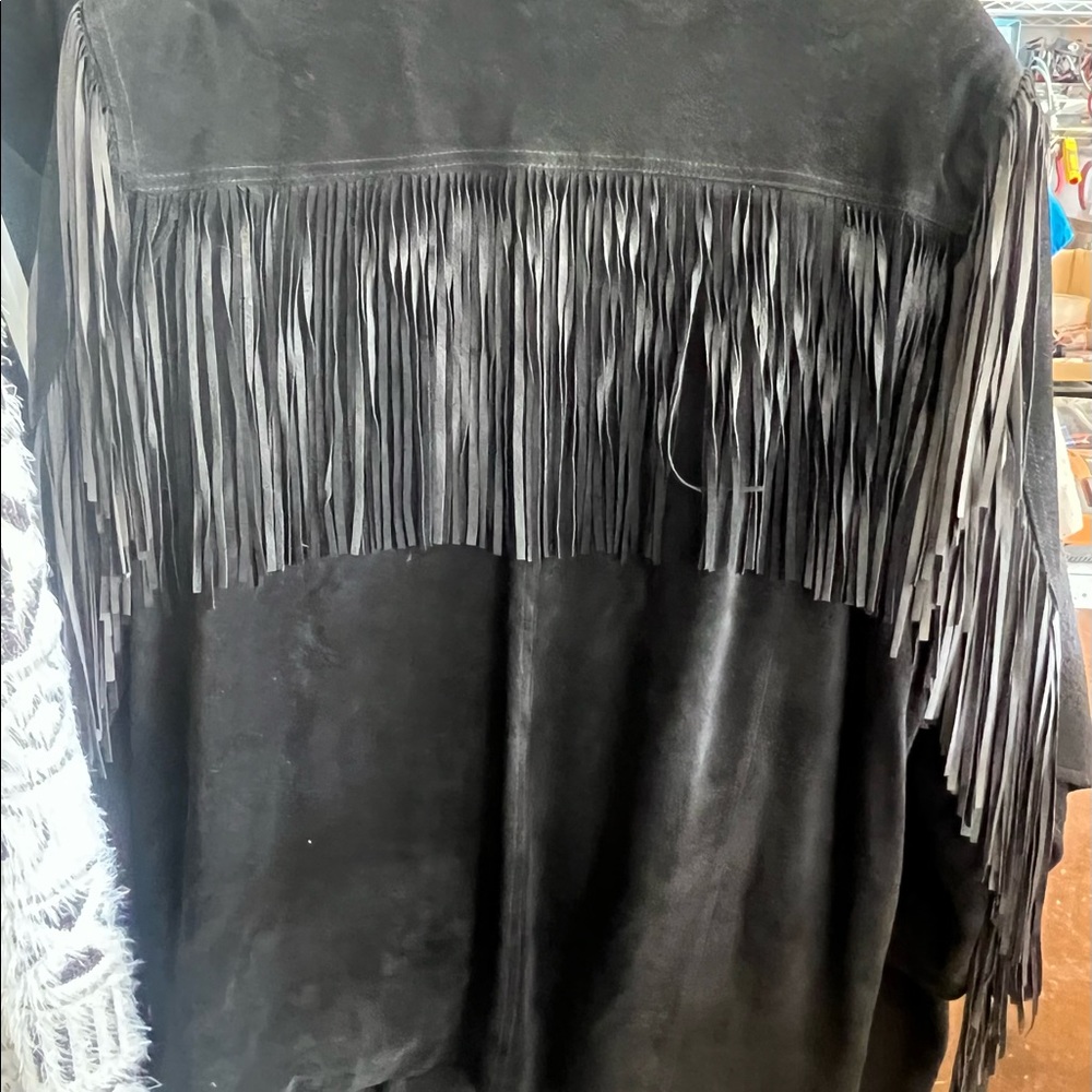 Black genuine suede fringed jacket size XL - 18